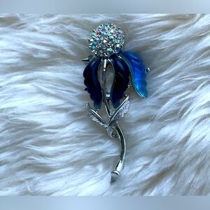 Rare Vintage 1960s AB Rhinestone & Thermoset Flower Brooch Unsigned Lisner